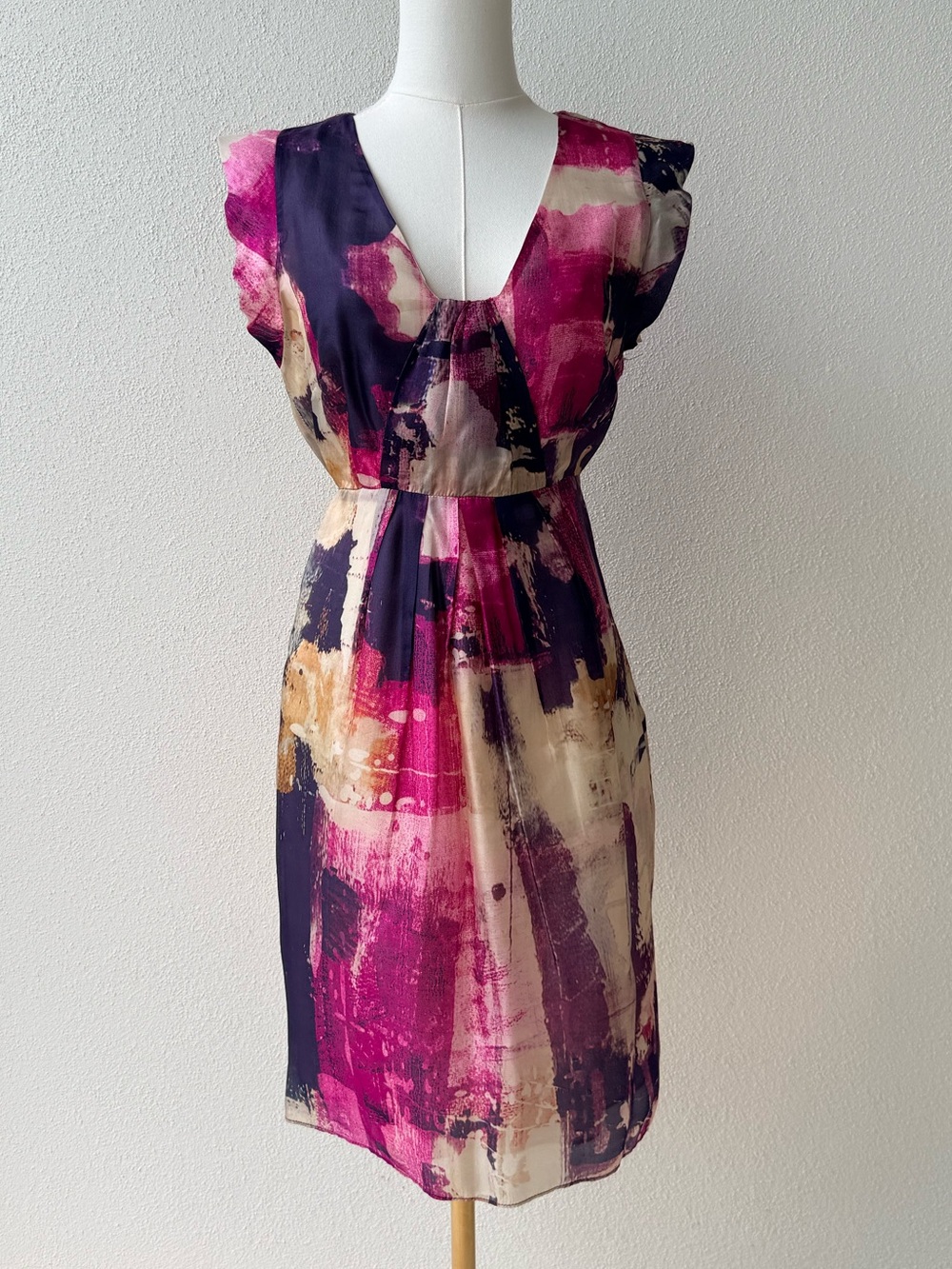 Vintage stunner‼️Brushstroke patterned  silk Dress in beautiful colors, sz 4